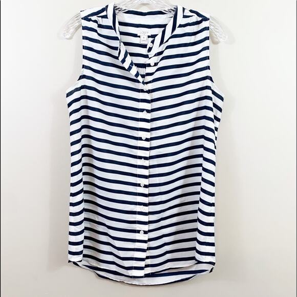 J Crew Factory Cream/Navy Striped Button Down Blouse - Picture 1 of 5